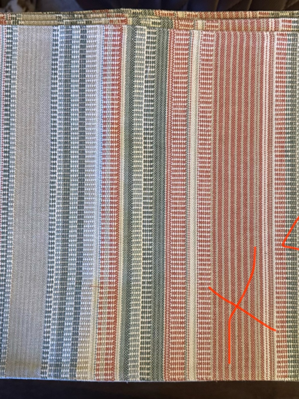 Source Unknown Striped Table Runner in Red, Green, Cream, Gray lot of 8